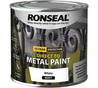 Ronseal Direct To Rust Metal Wood PVC Paint Interior Exterior White Matt 250ml
