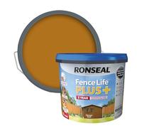 Ronseal 5 Year Fence Life+ Harvest Gold Matt Exterior Shed & Fence Protector Wood Paint, 9L Tub