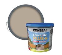 Ronseal Exterior Wood Paint - Fence Life Plus+ Warm Stone, 5yr Protection, sticks to damp wood, 5L