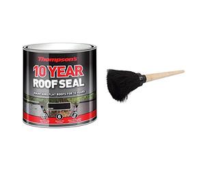 Ronseal HPRSBL4L Thompsons High Performance Roof Seal Black 4 Litre & ProDec Short Handle Tar Brush for Applying High Viscosity Coatings Including Tar, Bitumen, Roof Coatings & Resin On Roofs
