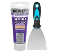 Ronseal Natural Wood Filler Tube 100g - Strong Wood Putty for Oak, Pine & MDF - Includes 3” Muelo Metal Filler Tool for Wood Repairs