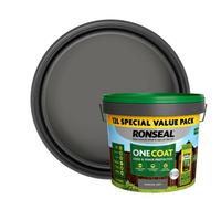 Ronseal One Coat Charcoal Grey Matt Medium Base Exterior Shed & Fence Protector Wood Paint, 12L Tub