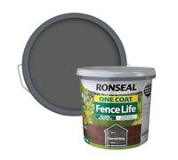 Ronseal One Coat Fence Life Charcoal Grey 5L | Water-based timber coating delivers colour and weather resistance across rough-sawn exterior wooden structures.