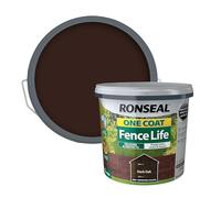 Ronseal One Coat Fence Life Dark Oak 5L | Water-based timber coating delivers colour and weather resistance across rough-sawn exterior wooden structures.