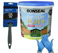 Ronseal One Coat Shed & Fence Protector Forest Green 5L UV Protection + Free 4" Fence Paint Brush & Nitrile Gloves | Long-Lasting Weatherproof Wood Protection | One Coat Formula for Sheds and Fences
