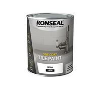 RONSEAL | One Coat Tile Paint White Satin | 750ml | 37683 | High-adhesion formulation for ceramic substrates, providing durable low-sheen coverage in moisture-prone areas.