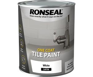 Ronseal One Coat Tile Satin Paint Kitchen Bathroom Interior 750ml - White