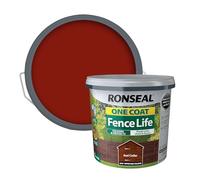Ronseal RSLOCFLCE5L One Coat Fence Life, Red Cedar, 5 Litre | Water-based timber coating delivers colour and weather resistance across rough-sawn exterior wooden structures.