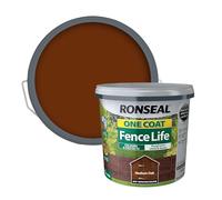 RONSEAL RSLOCFLMO5L One Coat Fence Life, Medium Oak, 5 Litre | Water-based timber coating delivers colour and weather resistance across rough-sawn exterior wooden structures.