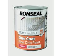 Ronseal Stays White One Coat 750ml Non Drip Gloss Pure Brilliant White Paint for Wood and Metal