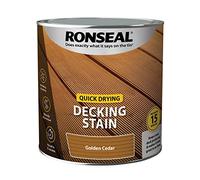 Ronseal Quick Drying Decking Stain - Golden Cedar, 2.5L, Recoat in 15 Minutes, Slip Resistant Finish, No Flaking or Peeling, Easy Reapply for Exterior Decking, DIY and Garden Use