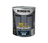 Ronseal Weatherproof 2 in 1 Exterior Wood Paint 750ml - SATIN Midnight Blue