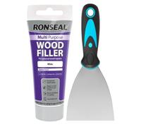 Ronseal White Wood Filler Tube 100g - Strong Wood Putty for Oak, Pine & MDF - Includes 3” Muelo Metal Filler Tool for Wood Repairs