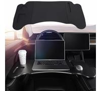 Ronsoile Car Laptop Desk, 2025 Upgraded Foldable Car Tray Desk Compatible with Tesla Model Y Model 3 Car Accessories, Steering Wheel Eating Table, for Travel Remote Work Camping