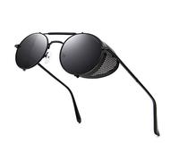 RONSOU Steampunk Style Round Vintage Sunglasses Retro Eyewear UV400 Protection Matel Frame black&grey