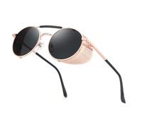 RONSOU Steampunk Style Round Vintage Sunglasses Retro Eyewear UV400 Protection Matel Frame gold&grey