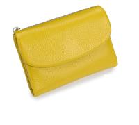 RONSSEN Wallets for Women Pebble Leather Wallet Compact Full-Grain Leather Zip Wallet with Coin Pocket and Card Holder Slim Bifold Purse Compatible with Men Women credit card, Yellow, One Size