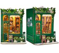 RONSTONE Book Nook Kit - DIY Dollhouses Miniature Booknook with Dust Cover and LED Light - Moment in Time Bookshelf Decoration Kit for Adult