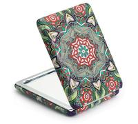 RONTEDA Small Compact Mirror - Pocket Mirror Makeup Mirror for Purse Handsbag Portable Travel Mirror Gifts for Women Mother Girls 1x/2x Double Side Small Mirrors with Glitter PU Leather (Green-Square)