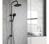 Ronvie Adjustable Shower Riser Rail Kit with 9" Round Rainfall Shower Head & 3-Spray Handheld, Dual-Function Brass Diverter Valve, Height/Angle Adjustable Anti-Leak System for Modern Bathrooms (Black)