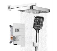 Ronvie Concealed Shower Mixer Set, 2-Outlet Brass Shower System with 12 Inch High Pressure Rainfall Shower Head and Handheld Spray, Anti-Clog Nozzle Wall Mounted Chrome Bathroom Fixtures