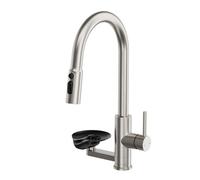 Ronvie Kitchen Tap with Pull Out Sprayer & Cup Washer, Glass Rinser Kitchen Sink Mixer Tap, 3-in-1 Single Handle Waterfall Faucet for Bar Sink Farmhouse, Utility & Laundry Room (Brushed)