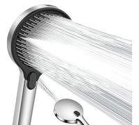 Ronvie Rain Shower Head, Chrome Plated High Pressure Shower Head with 3+1 Modes, 140mm Large Round Panel, Universal Water Saving Large Showerhead with Self-Cleaning Silicone Nozzle
