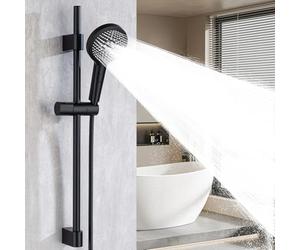 Ronvie Shower Riser Rail Kit with 4 Spray Modes Handheld Showerhead, 1.5m Stainless Steel Hose, Adjustable 70cm Riser Rail, Corrosion-Resistant, Round Design Bathroom Essentials, Matte Black