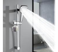 Ronvie Shower Riser Rail Kit with Adjustable Holder and 3-Mode Shower Head | Stainless Steel Hose, 360°Adjustable Shower Head Holder, Square Adjustable Shower Slide Bar for Bathroom, Chrome