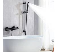 Ronvie Shower Riser Rail Kit with Thermostatic Wall Mounted Shower Bar Handheld Showerhead, 1.5m Stainless Steel Hose, Adjustable 76cm Riser Rail, Corrosion-Resistant, Bathroom Essentials, Matte Black