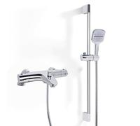 Ronvie Thermostatic Bath Shower Mixer Tap Set with 3-Spray Hand Shower, Chrome Bath Taps with Shower Attachment, Anti-Scald Safety System, 70cm Adjustable Rail (Deck Mounted, 38°C Temperature Control)