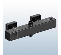 Ronvie Thermostatic Shower Mixer Bar - Two Outlet Wall-Mounted Brass Valve, 38°C Safety Lock & Cool Touch Surface with 1/2" G Top & Bottom BSP Connections, Matte Black (Square)