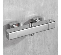 Ronvie Thermostatic Shower Mixer Bar - Two Outlet Wall-Mounted Brass Valve, 38°C Safety Lock & Cool Touch Surface with 1/2" G Top & Bottom BSP Connections, Chrome Finish (Square)