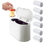 Ronyes Mini Desk Trash Can with Press Lid with 180PCS Trash Bags, 2 Litres Small Lint Bin Countertop Waste Bin for Table Tiny Garbage Can for Office Bedroom