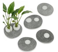 Ronyes Natural River Stone Fish Tank Plant Weights, 5 Pack Aquatic Plant Anchors with 3 Single & 2 Double Hole (0.79''), No-Tie Aquarium Plant Sinkers to Keep Plants Down, Authentic Plant Weights