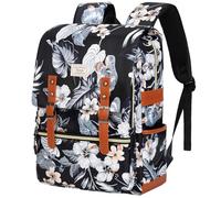 Ronyes Vintage Backpack for Women Men, Laptop Backpack 15.6 inch Bookbag Casual Daypack for College Work, Black with Flower Pattern