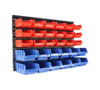 Ronyme 30 Bin Storage Bins with Pegboard Compartments Parts Holder Container Parts Rack for Hardware Garage Workshop, Red Blue