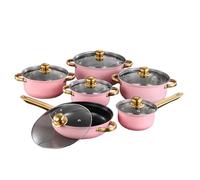 Ronyme 6 Pieces Stainless Steel Cookware Set with Glass Lids Soup Pot Ergonomic Handle Kitchen Cooking Set for Professional Chef, Pink