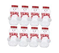 Ronyme 8Pcs Christmas Snowman Bottles Candy Containers, Clear Plastic Juice Bottle, Milk Bottle, Chocolates Candy Jars Santa Claus Ornaments, Empty 500ml for Party Favors Beverage Container, Red White