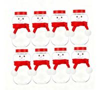 Ronyme 8Pcs Christmas Snowman Bottles Candy Containers, Clear Plastic Juice Bottle, Milk Bottle, Chocolates Candy Jars Santa Claus Ornaments, Empty 500ml for Party Favors Beverage Container, Red