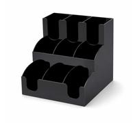 Ronyme Acrylic Organizer Countertop Holder Dispenser With Four Compartments Acrylic Body Open Top Rounded Corners Compact Design suitable for, Black, Three-layer Nine-grid Double-opening Cup Holder