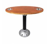 Ronyme Boat Waterproof Desk Oval Pedestal Table With Two Stainless Steel Cup Holders Detachable Tabletop Adjustable Mounting Structure Water Resistant Bamboo, Brown