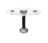 Ronyme Boat Waterproof Desk Oval Pedestal Table With Two Stainless Steel Cup Holders Detachable Tabletop Adjustable Mounting Structure Water Resistant Bamboo, Clear