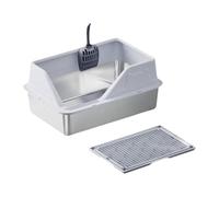 Ronyme Cat Litter Tray with Raised Edges, Anti Splashing Large Capacity Cat Litter Basin Include Scooper for Big Cats, Light Gray