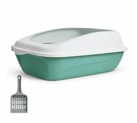 Ronyme Cat Toilet Container Large Pan Tray With Semi Enclosed Cover Elevated Sides Anti Barrier PP Included suitable for indoor use litter training, Green