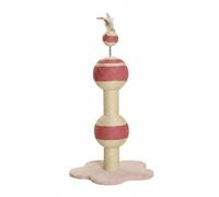 Ronyme Cat With Sisal Pole Vertical Scratcher Perch Teaser Ball Compact Wood Base With Flannel Pad For Stable Climbing And Rest, Feather Double Ball Cat Scratching Post