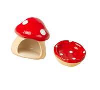 Ronyme Ceramic Hamster House Small Animal Hideout Cave Cute Kennel Indoor with Feeding Bowl for Dwarf Hamster Ferret Supplies, Red