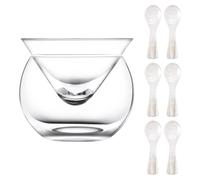 Ronyme Chiller Server Set with Ice Holder, Professional Cold Dish Serving Tray for Caviar Appetizers Cocktails, 6 Spoons, for Upscale Restaurants Family Gatherings, Elegant Clear Glass Chilled Bowl