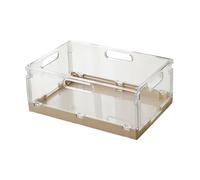 Ronyme Countertop Organizer Foldable Storage Basket Flatware Organizer Multifunctional Stackable Crate Transparent Box for Bedroom, Khaki M