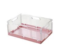 Ronyme Countertop Organizer Foldable Storage Basket Flatware Organizer Multifunctional Stackable Crate Transparent Box for Bedroom, Pink M